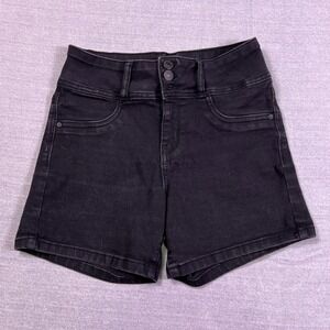 Wallflower Double Button Mid Rise Denim Shorts Womens 3 Black Cotton WFJ11416Z